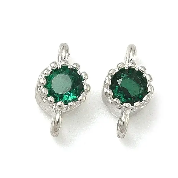 Brass Pave Green Cubic Zirconia Flat Round Links Connector Charms