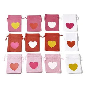 12Pcs 12 Styles Valentine's Day Printed Rectangle Burlap Cloth Packing Pouches