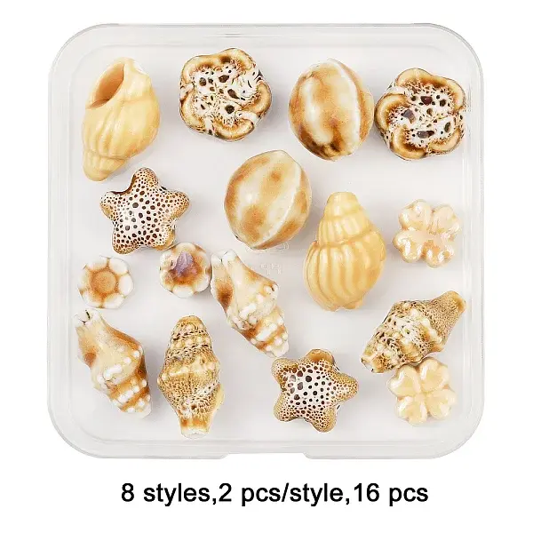 16Pcs 8 Styles Handmade Porcelain Beads