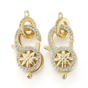 Brass Micro Pave Clear Cubic Zirconia Lobster Claw Clasps