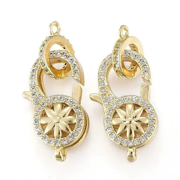 Brass Micro Pave Clear Cubic Zirconia Lobster Claw Clasps