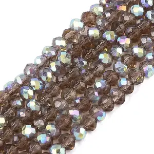 AB Color Plated Transparent Glass Rondelle Beads Strands