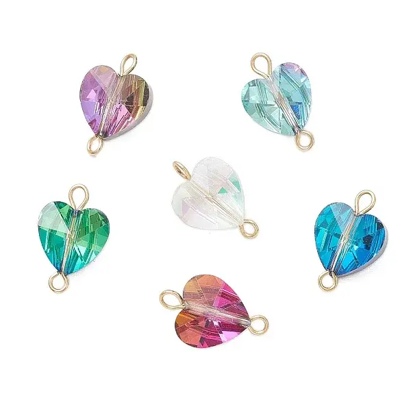 Transparent Glass Heart Links Connector Charms