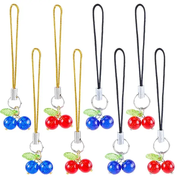 40Pcs Cherry Glass & Acrylic Mobile Straps