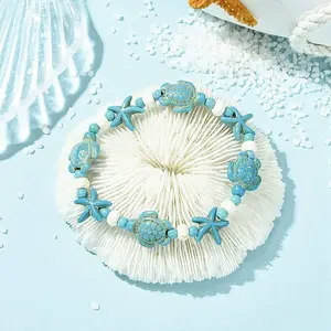 Synthetic Turquoise Beaded Stretch Bracelets for Women