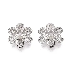 Brass Micro Pave Clear Cubic Zirconia Bead Caps