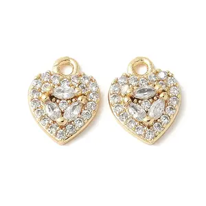 Brass Micro Pave Clear Cubic Zirconia Heart Pendants