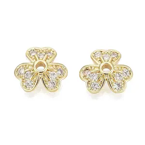 Brass Micro Pave Clear Cubic Zirconia Bead Caps