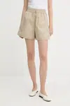 Kraťasy Samsoe Samsoe SAYUNA dámské, béžová barva, high waist, F25200004
