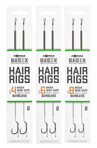 Korda návazce basix hair rigs wide gape barbless 2 ks - 18 lb velikost háčku 8