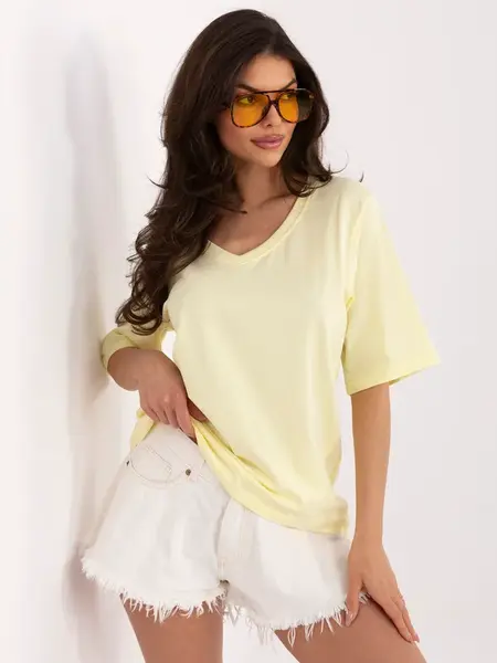 Triko s výstřihem do V, světle žluté
