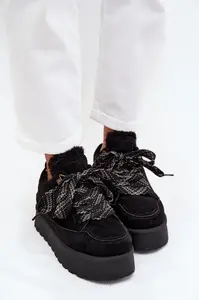 Boto Šněrovací dámské sněhule na platformě vyhřívané kožešinou Černé Tavelle