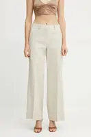 Lněné kalhoty MICHAEL Michael Kors dámské, béžová barva, jednoduché, high waist, MS530TFH6R