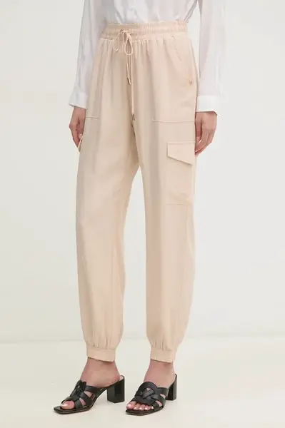 Kalhoty Gaudi dámské, béžová barva, high waist, 511BD25010