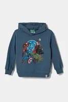 Dětská bavlněná mikina United Colors of Benetton modrá barva, s kapucí, s potiskem, 3PQMG2012