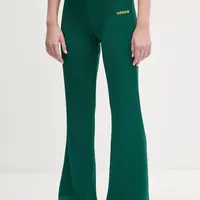 Tepláky adidas Originals FLARED PANTS dámské, zelená barva, s aplikací, JC7689
