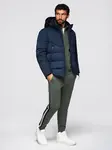 Ombre Men's jacket with asymmetrical quilting and hood - navy blue