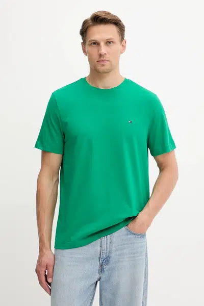 Bavlněné tričko Tommy Hilfiger zelená barva, MW0MW39995