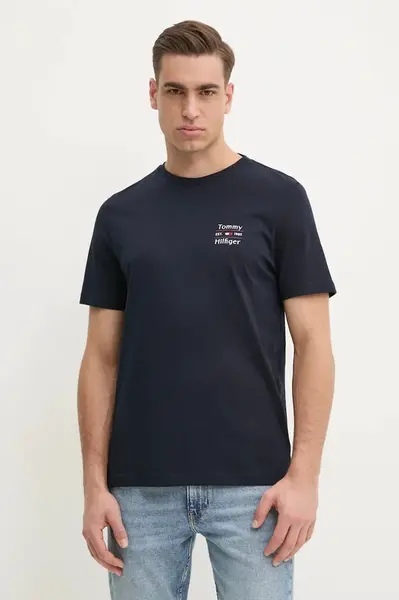 Bavlněné tričko Tommy Hilfiger tmavomodrá barva, s potiskem, MW0MW38622