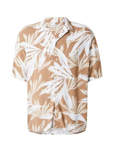 JACK & JONES Košeľa 'JJEJeff Tropical'  kaki / biela