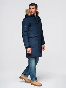 Ombre Alaskan men's winter jacket with detachable fur from the hood - navy blue