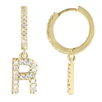 Troli Kruhová pozlacená single náušnice "R" se zirkony