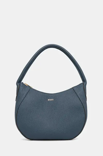 Kožená kabelka BOSS Lenah SM Hobo modrá barva, 50547946