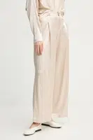 Kalhoty AERON WELLEN dámské, béžová barva, široké, high waist, PA249558