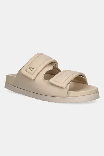 Kožené pantofle Patrizia Pepe dámské, béžová barva, 8X0001 L026 B732