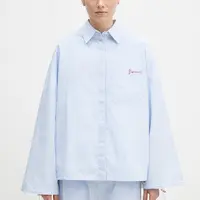 Bavlněná košile Fiorucci Striped Embroidered Drawstring Shirt modrá barva, relaxed, s klasickým límcem, W02SPTLO170CO01BL02