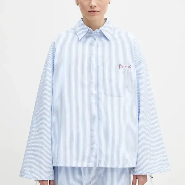 Bavlněná košile Fiorucci Striped Embroidered Drawstring Shirt modrá barva, relaxed, s klasickým límcem, W02SPTLO170CO01BL02