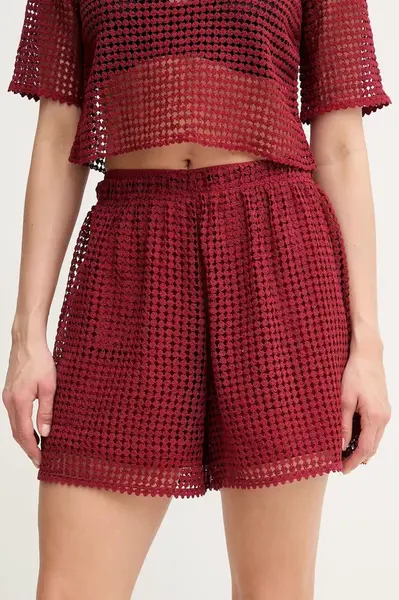 Kraťasy MAX&Co. dámské, vínová barva, high waist, 2516781024200