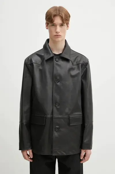 Kožená bunda MM6 Maison Margiela černá barva, přechodná, SH0AM0045