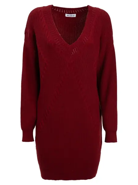 Influencer Pletené šaty  tmavočervená