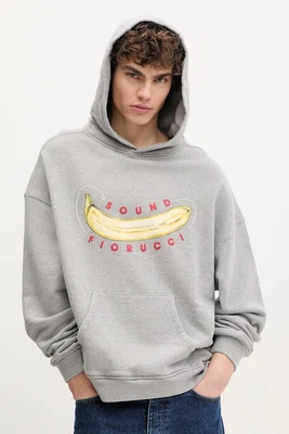 Bavlněná mikina Fiorucci Banana Sound Print Relaxed Fit Hoodie pánská, šedá barva, s kapucí, s potiskem, U02SPSHO092CJ05GY01