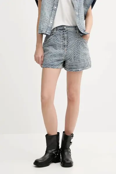 Džínové šortky IRO dámské, modrá barva, s aplikací, high waist, WM30VINY