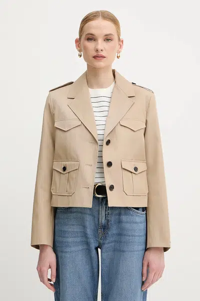 Bavlněná bunda Tommy Hilfiger béžová barva, přechodná, WW0WW47164