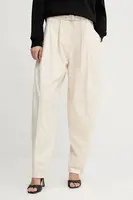 Kalhoty Pinko dámské, béžová barva, široké, high waist, 105139 A2L8