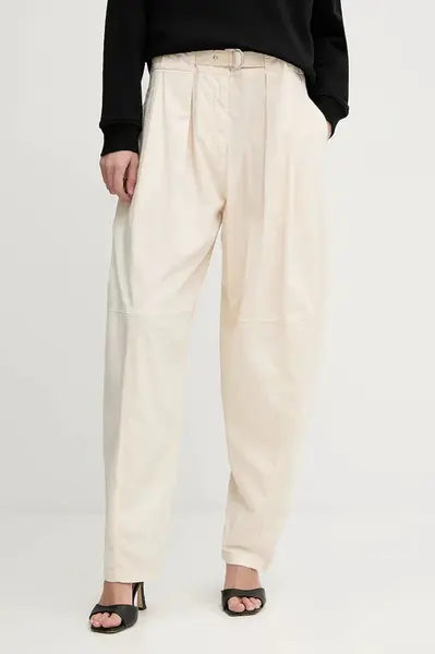 Kalhoty Pinko dámské, béžová barva, široké, high waist, 105139 A2L8
