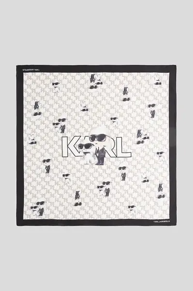 Hedvábný šátek Karl Lagerfeld IKON dámský, bílá barva, A3W33066