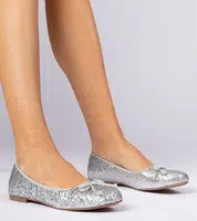 Gemre Silver women's glitter ballet flats with a bow Vellas