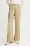 Kalhoty Sisley dámské, zelená barva, high waist, 47ICLF06O