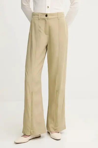 Kalhoty Sisley dámské, zelená barva, high waist, 47ICLF06O