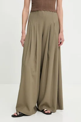 Kalhoty Answear.LAB dámské, zelená barva, široké, high waist