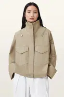 Bunda AllSaints LEIGHTON béžová barva, přechodná, oversize, W039OC