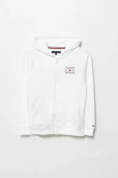 Dětská mikina Tommy Hilfiger bílá barva, s kapucí, s potiskem, KB0KB09568