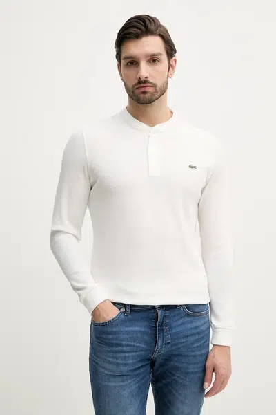 Tričko s dlouhým rukávem Lacoste bílá barva, s aplikací, TH0035