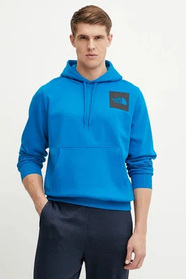 Mikina The North Face Fine pánská, modrá barva, s kapucí, s potiskem, NF0A89EUT4S1