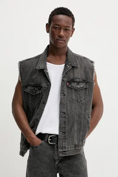 Džínová vesta Levi's RELAXED TRUCKER VEST pánská, šedá barva, přechodná, A5789
