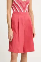 Šortky s příměsí lnu United Colors of Benetton dámské, růžová barva, high waist, 45BVD9026